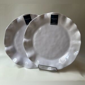 Brand New Nautica Brand White Wavy Melamine Round Plate Set of Two (2)